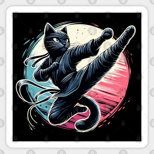 Ninja Cat Jump Kick Magnet by Genbu